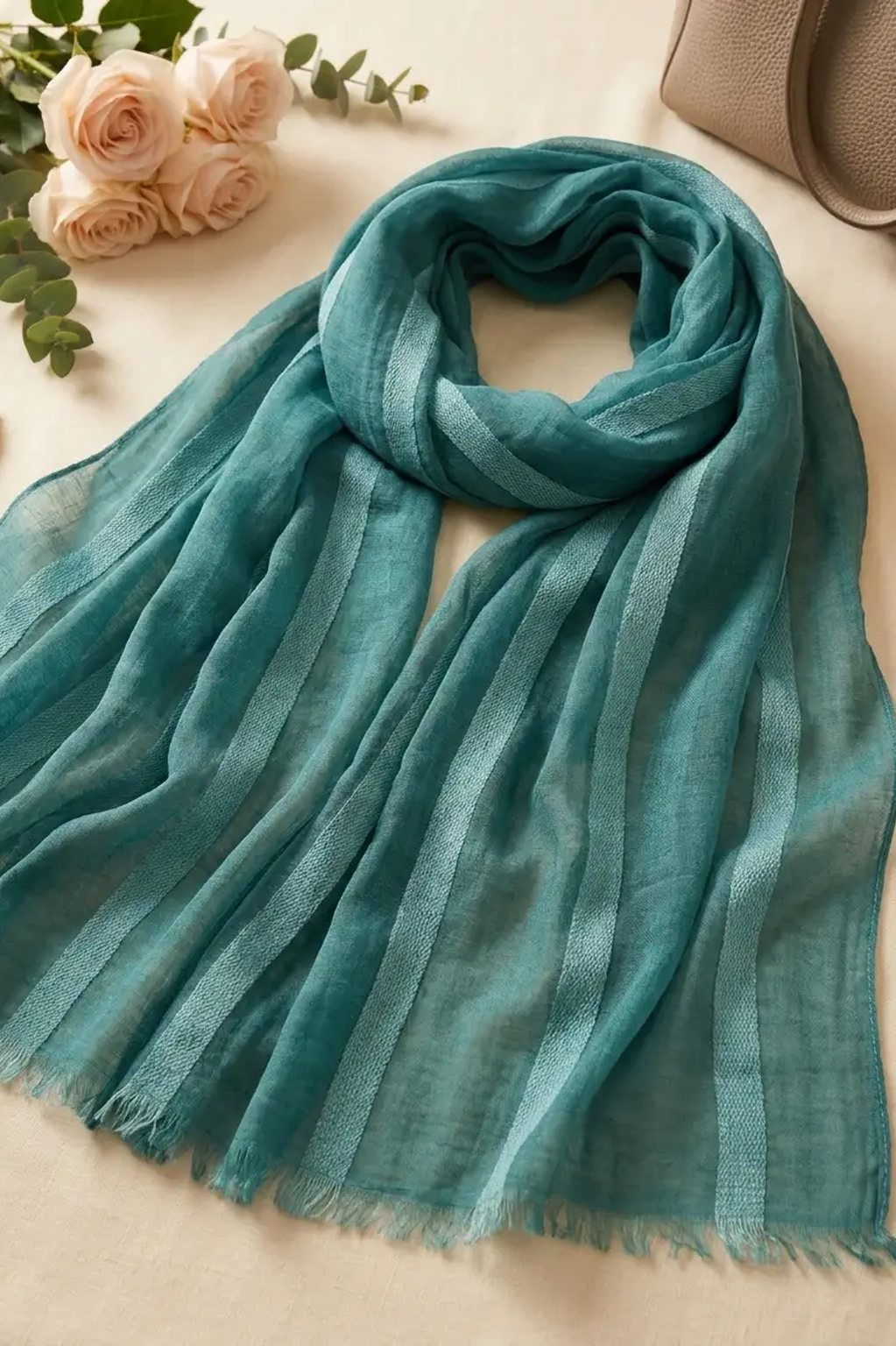 Jade teal dobby textured modal hijab, 190 x 85cm