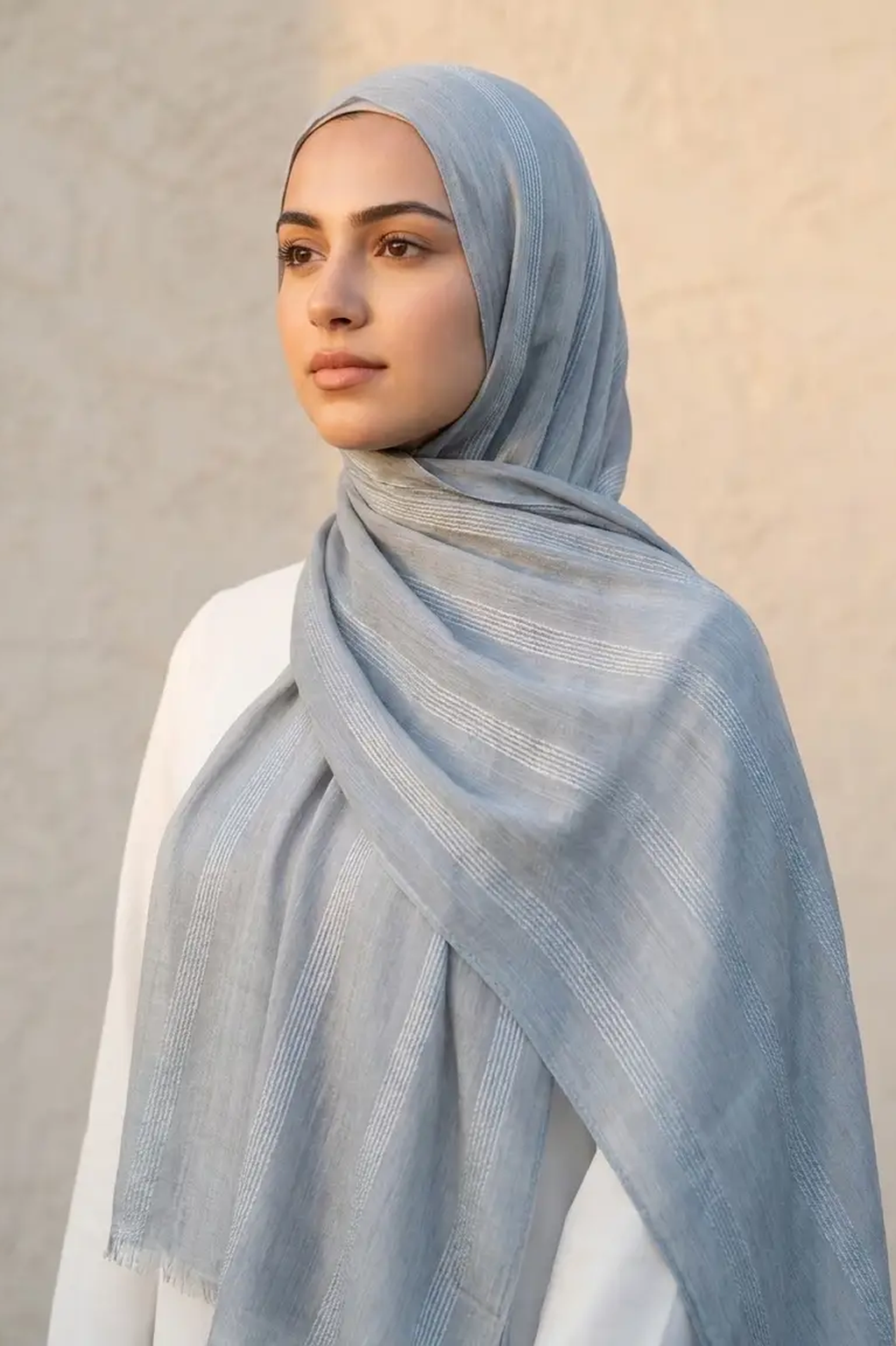 Pale silver-grey dobby textured modal hijab, 190 x 85cm