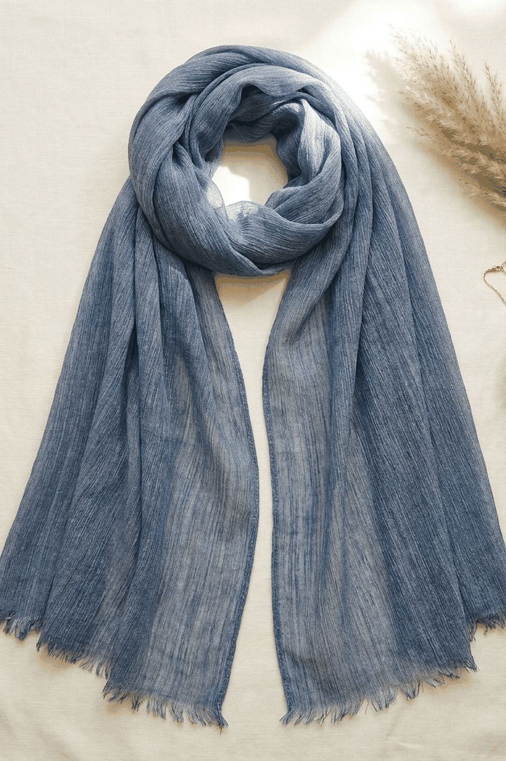 Soft denim blue slub textured modal hijab, 190 x 85cm