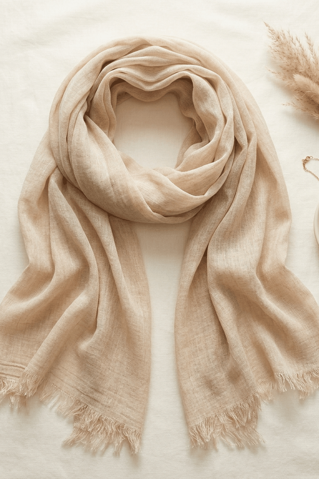 Sandy beige slub textured modal hijab, 190 x 85cm