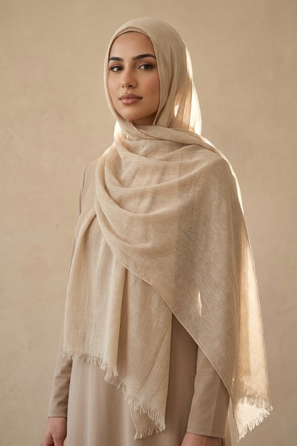 Sandstone Beige Slub Weave Edition Thai Modal hijab by Al Emira