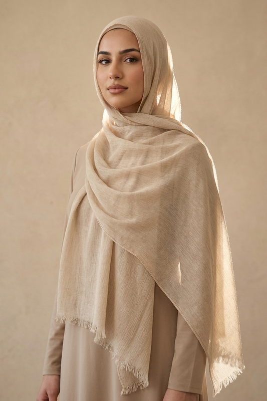 Sandstone Beige Slub Weave Edition Thai Modal hijab by Al Emira
