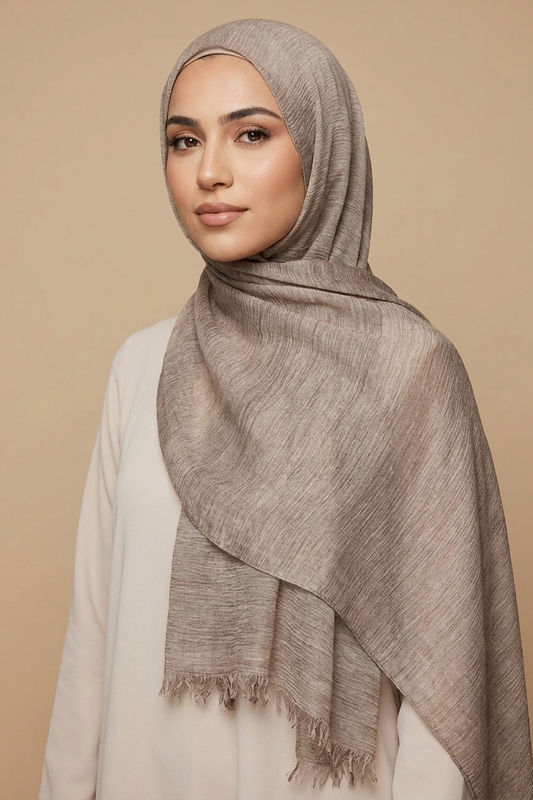 Mushroom Taupe Slub Weave Edition Thai Modal hijab by Al Emira