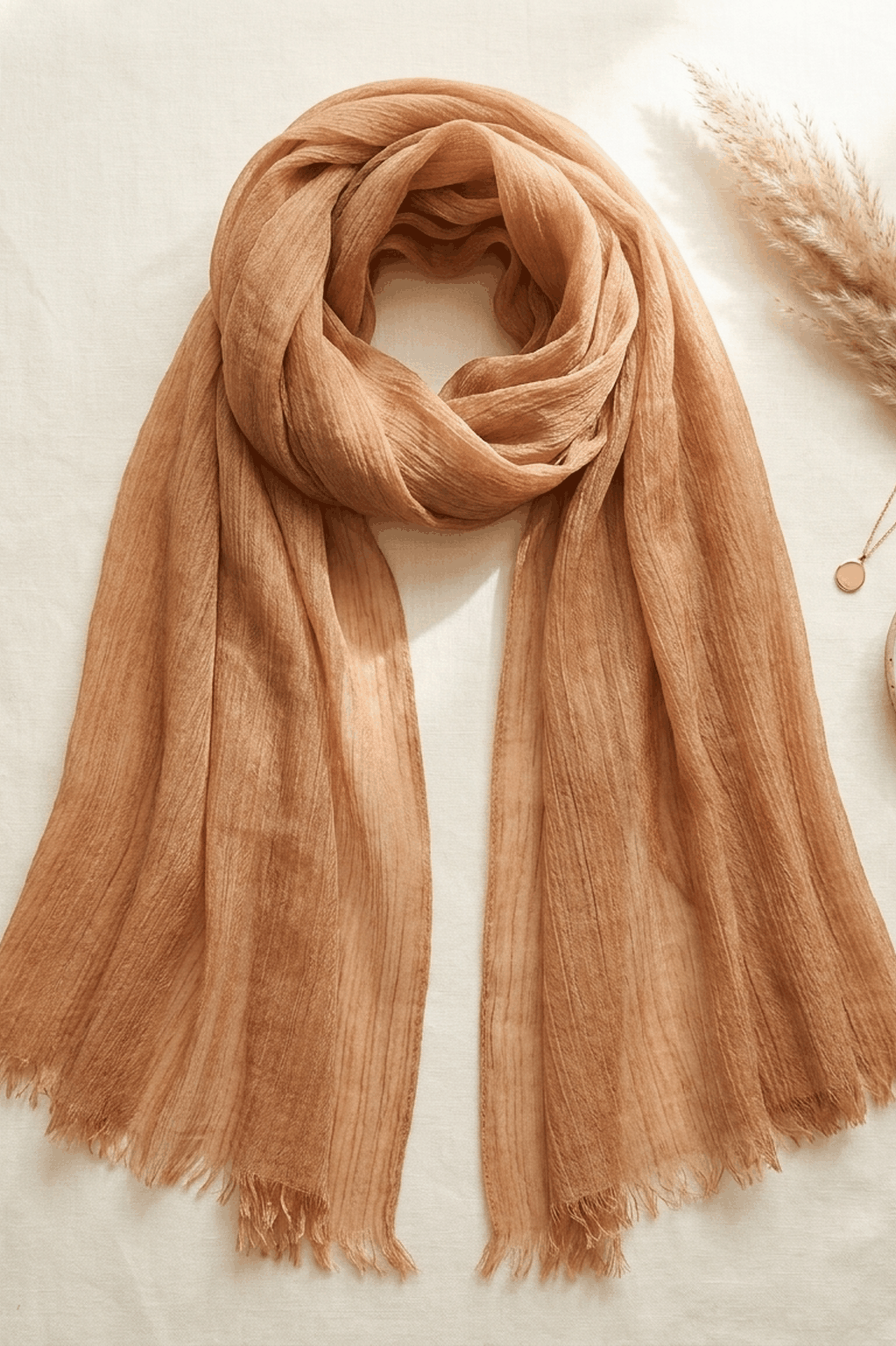 Caramel brown slub textured modal hijab, 190 x 85cm