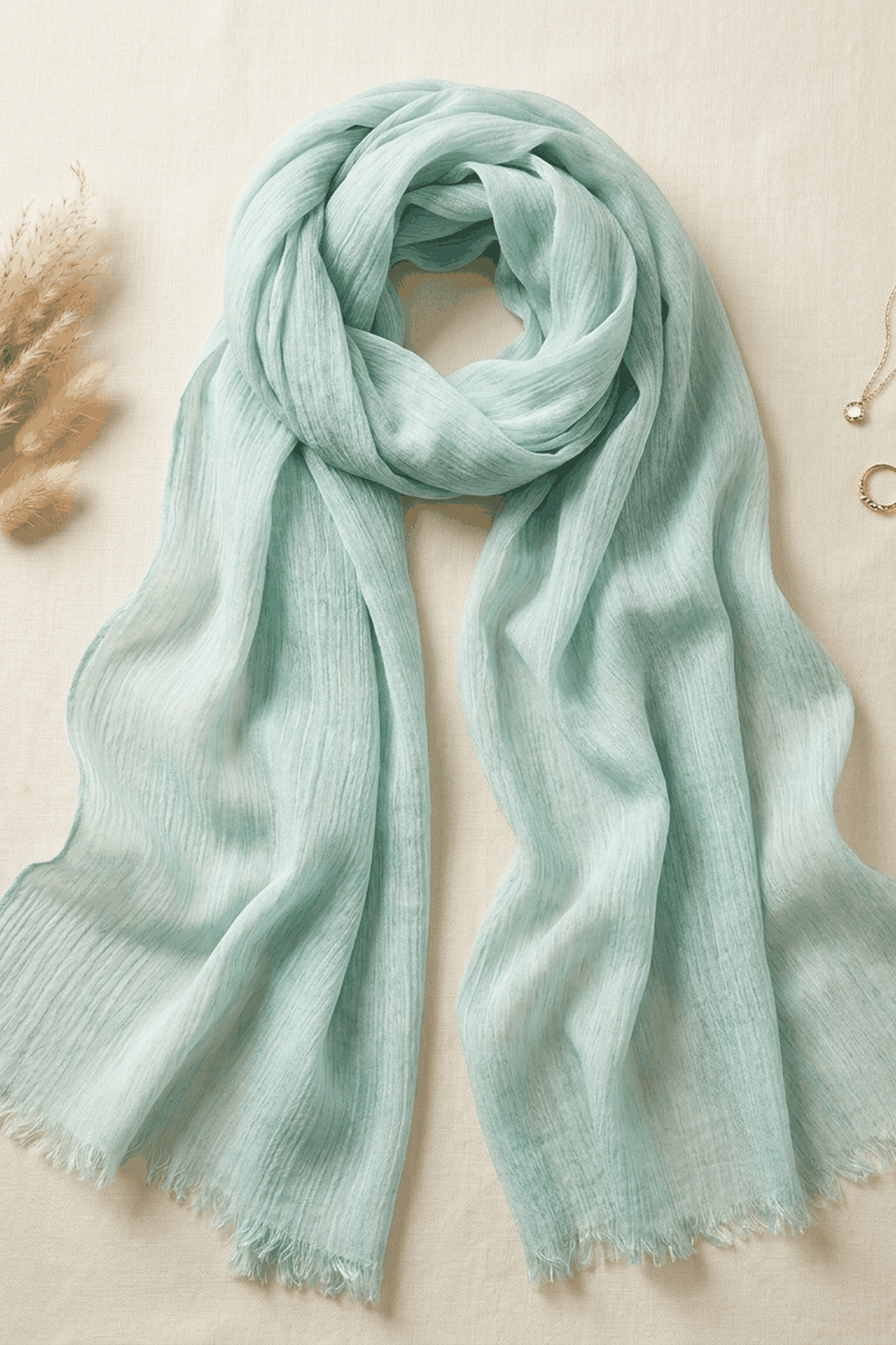 Muted mint green slub textured modal hijab, 190 x 85cm