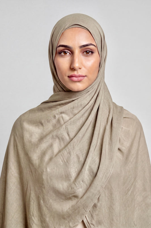 Khaki Single Stitch Thai Modal hijab by Al Emira