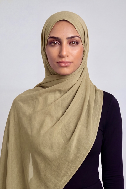 Modern Khaki Double Stitch Thai Modal hijab by Al Emira
