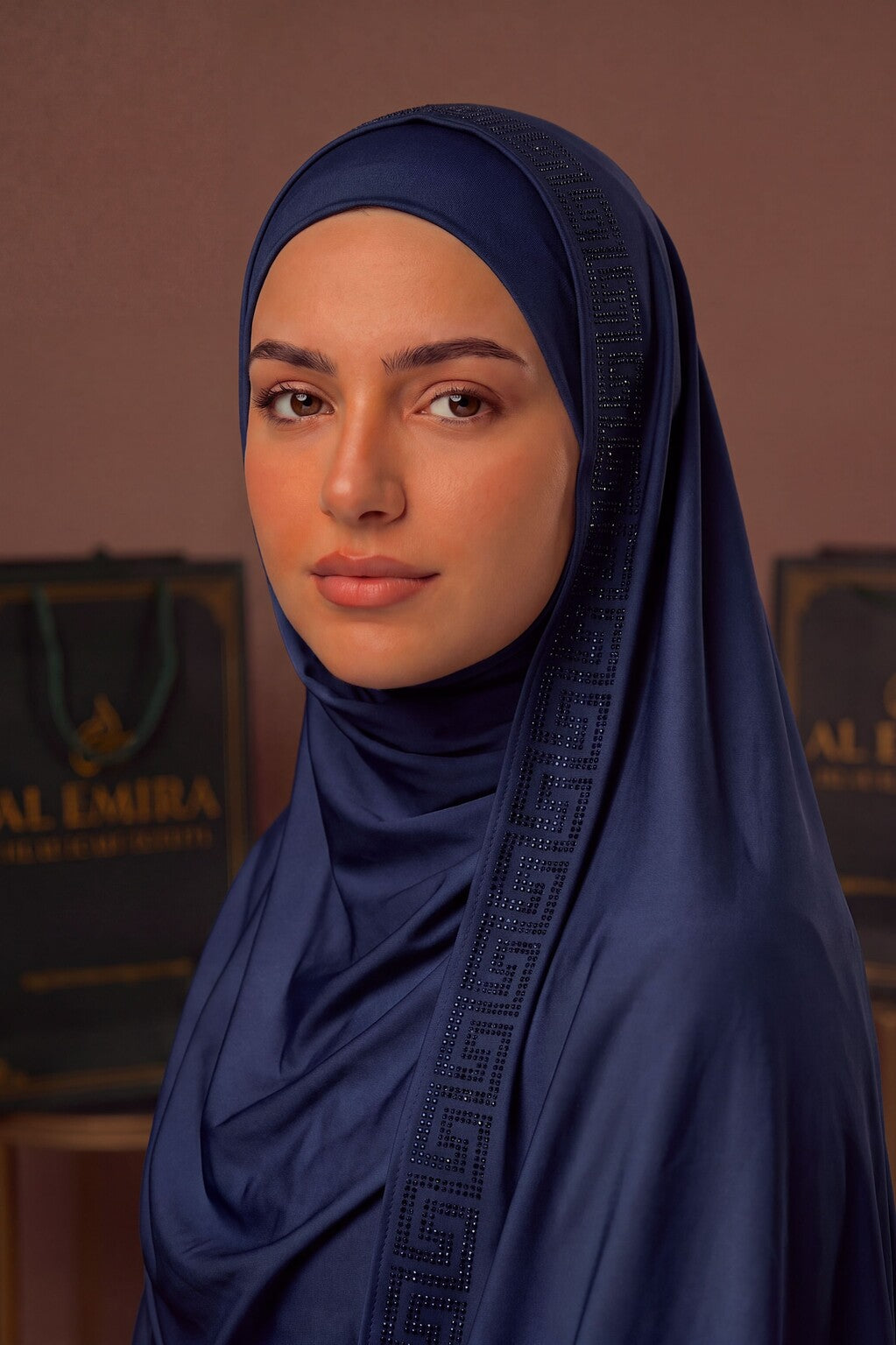 Navy Quincunx Edition liquid jersey hijab by Al Emira