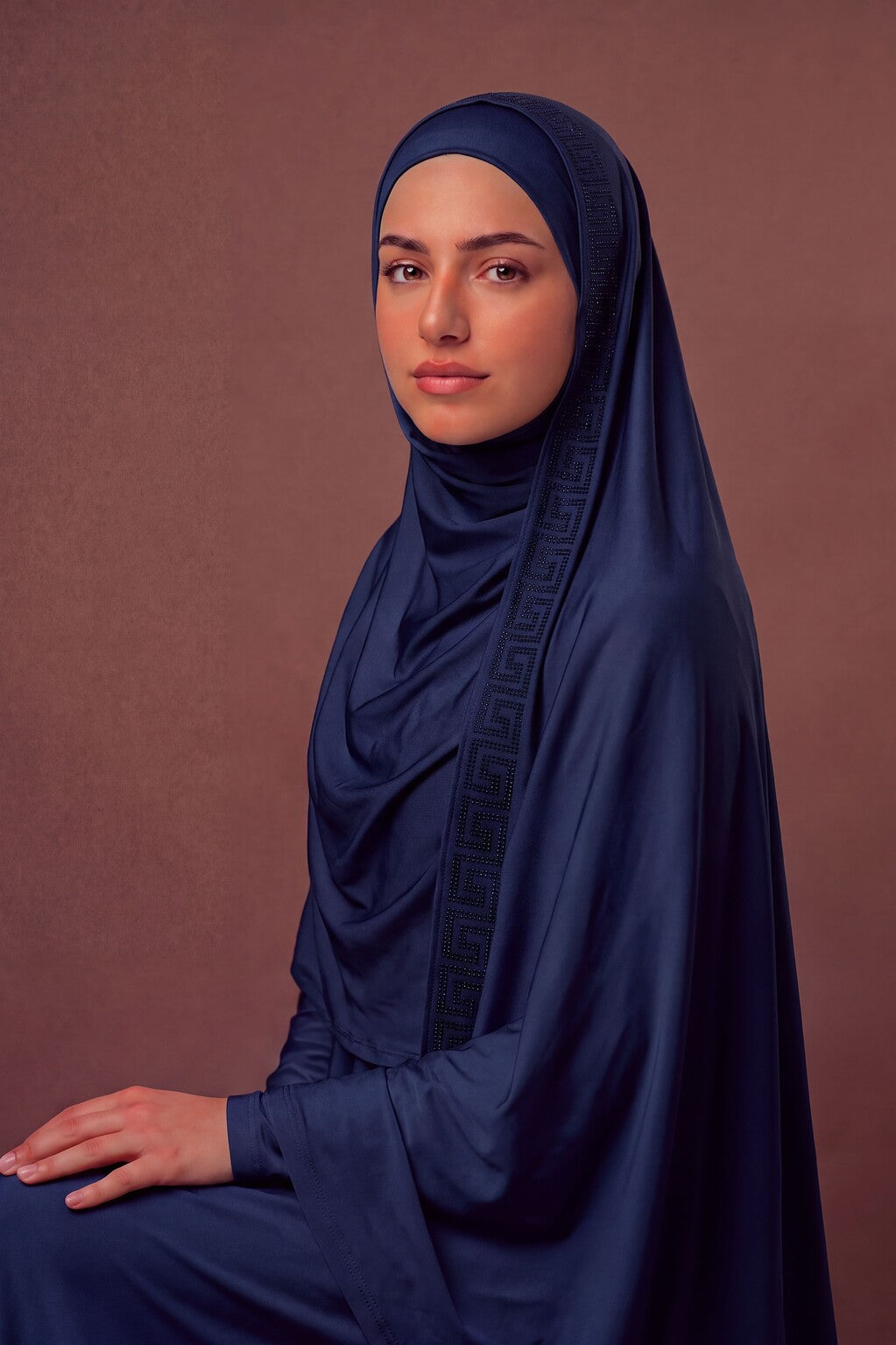 Navy blue Quincunx jersey hijab, 175 x 70cm