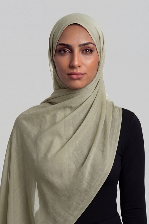 Olive Mist Double Stitch Thai Modal hijab by Al Emira