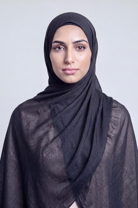 Rich Black Single Stitch Thai Modal hijab by Al Emira