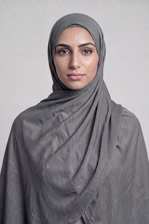 Slate Grey Single Stitch Thai Modal hijab by Al Emira