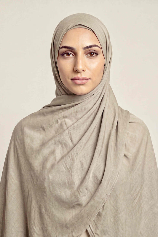 Warm Stone Grey Single Stitch Thai Modal hijab by Al Emira