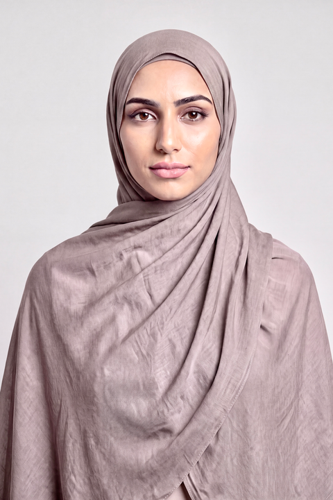 Warm Taupe Single Stitch Thai Modal hijab by Al Emira